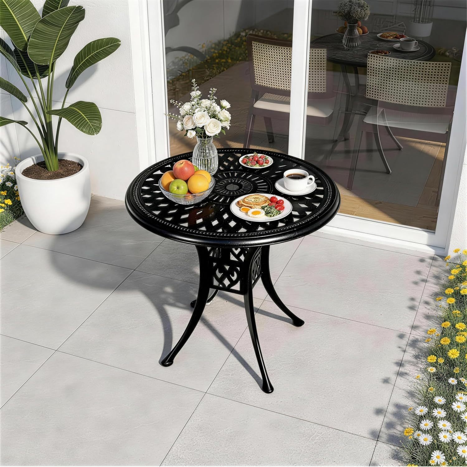 30.31" Outdoor Patio Dining Table Black