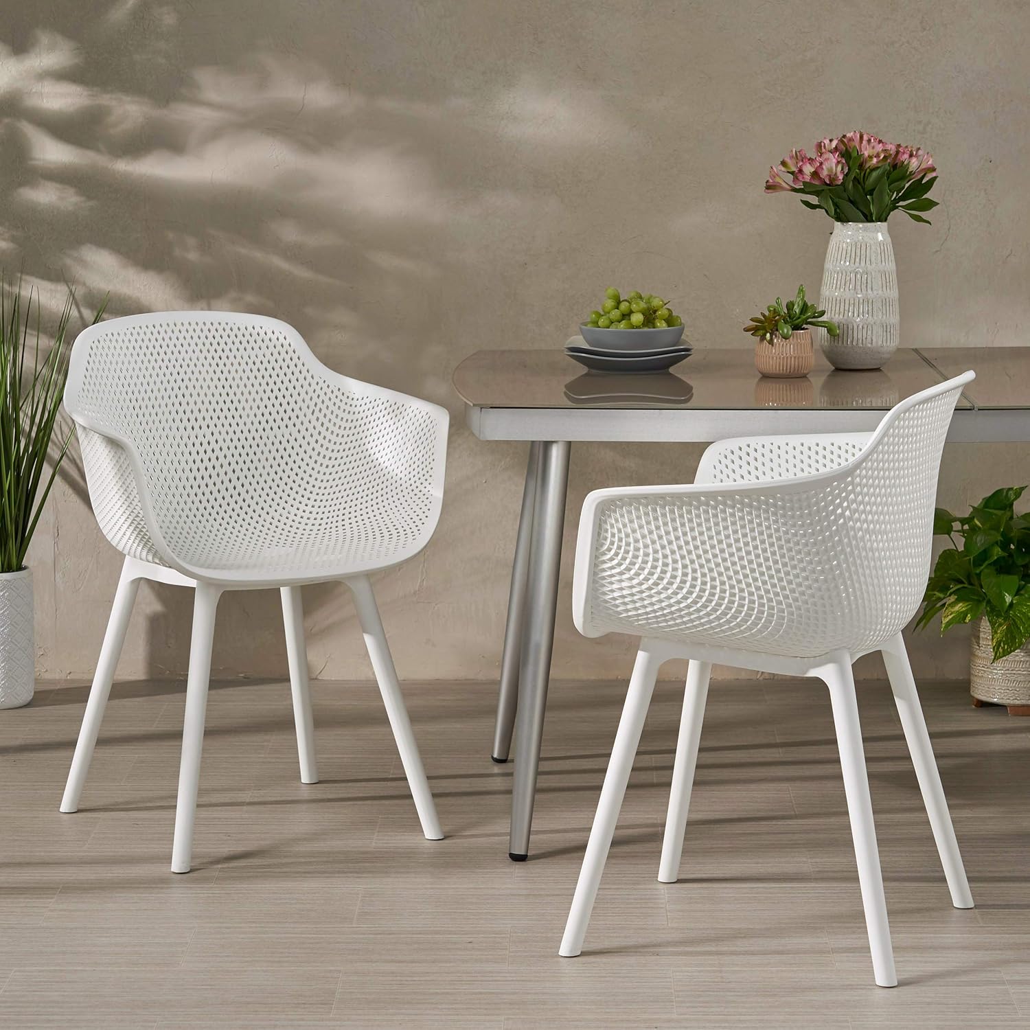 Outdoor Modern Dining Chair (Set of 2), White
