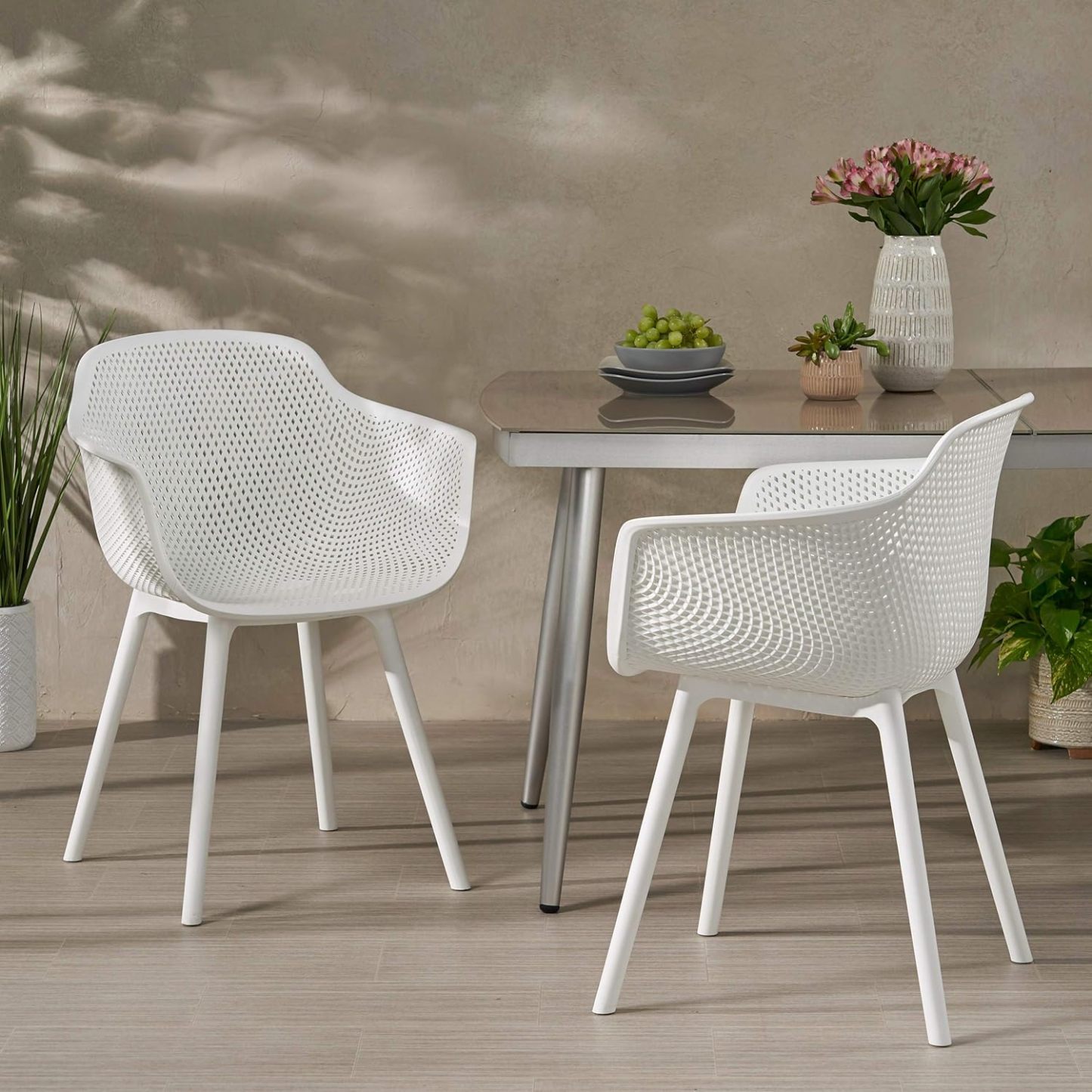 Outdoor Modern Dining Chair (Set of 2), White