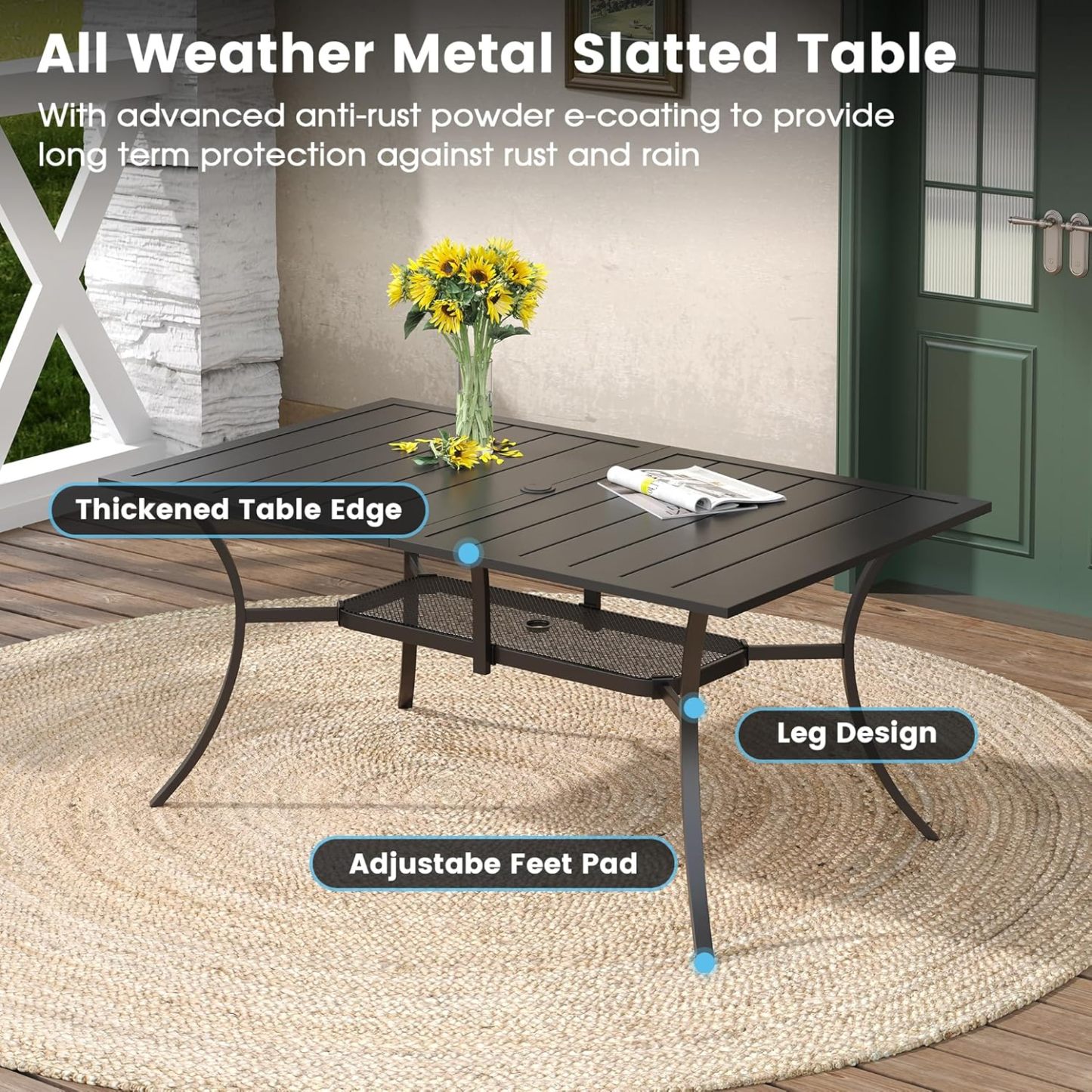 7 Pieces Patio Dining Set for 6, Patio Furniture Includes Grey Stackable Sling Outdoor Chairs and 59.2" Rectangle Metal Black Table