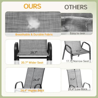 7-Piece Outdoor Patio Dining Set, 6Pcs Stackable Patio Chairs and Rectangular Dining Table