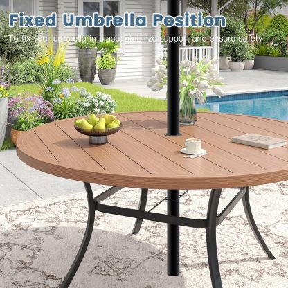 60" Round Outdoor Patio Dining Table for 8-10, Metal Patio Table with 1.57" Adjustable Umbrella Hole