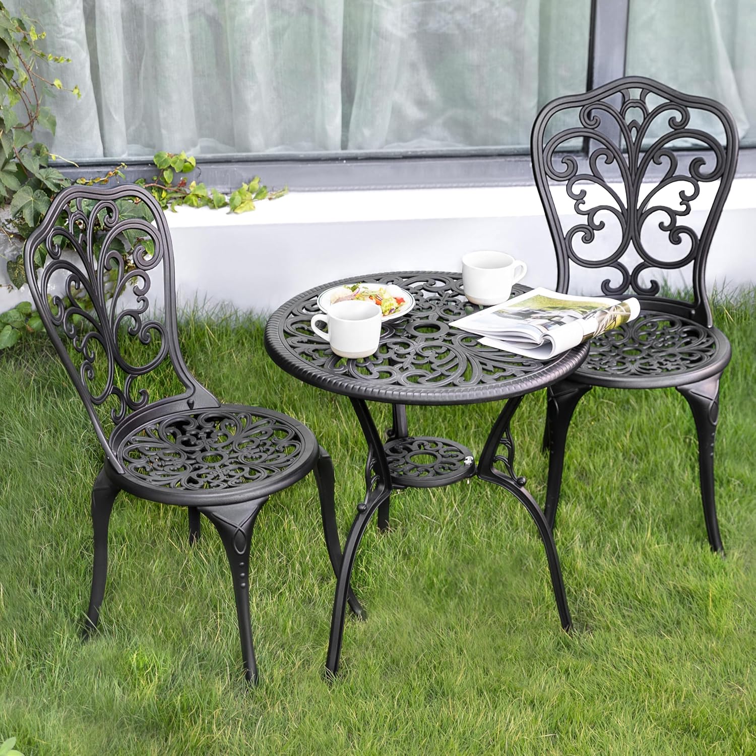 3 Piece Bistro Set Outdoor Black