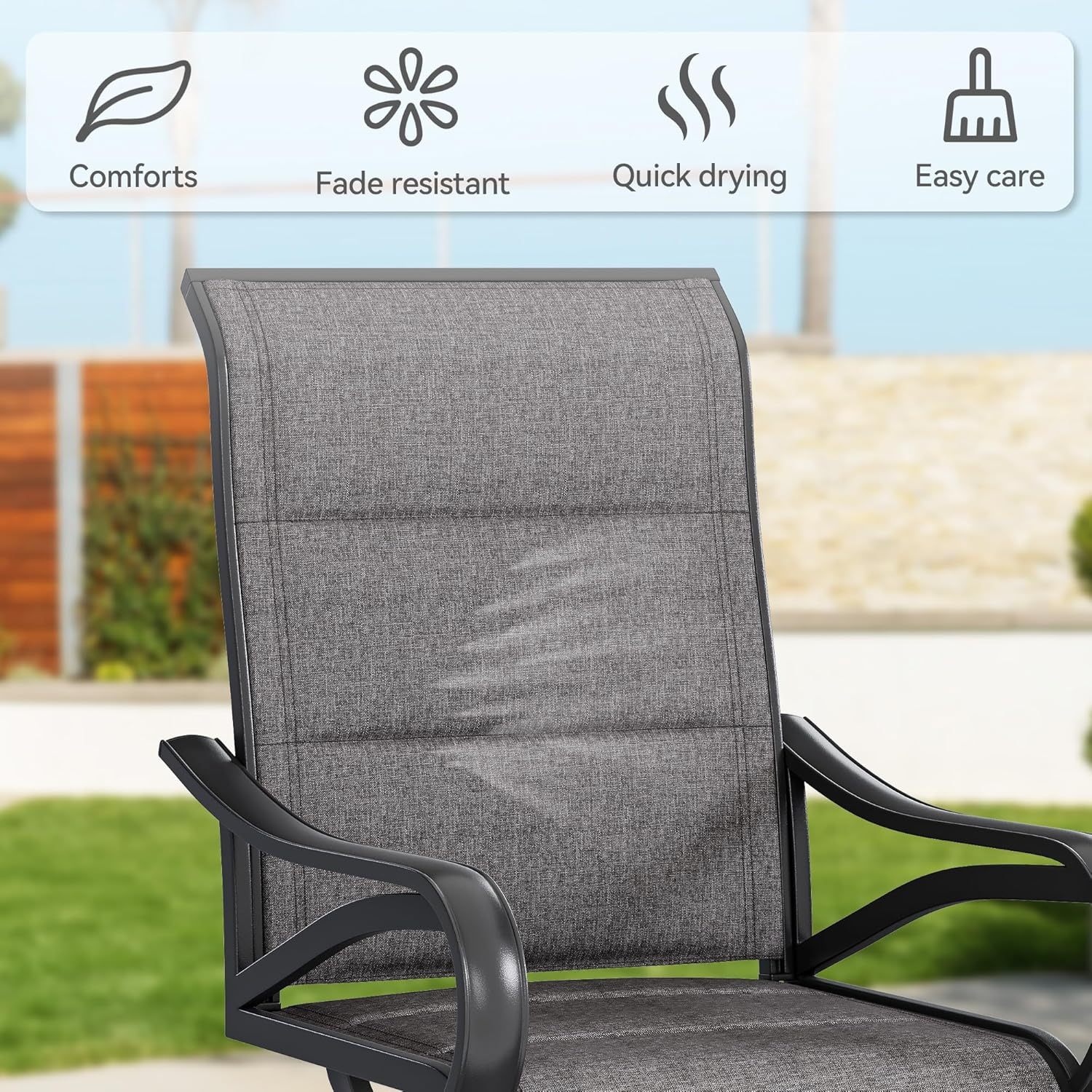 4 Set Padded Outdoor Swivel Chairs Gray