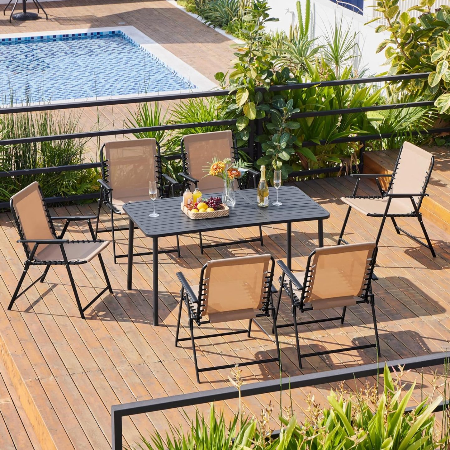 Patio Dining Chairs Set of 2 with Armrests and Backrests Beige