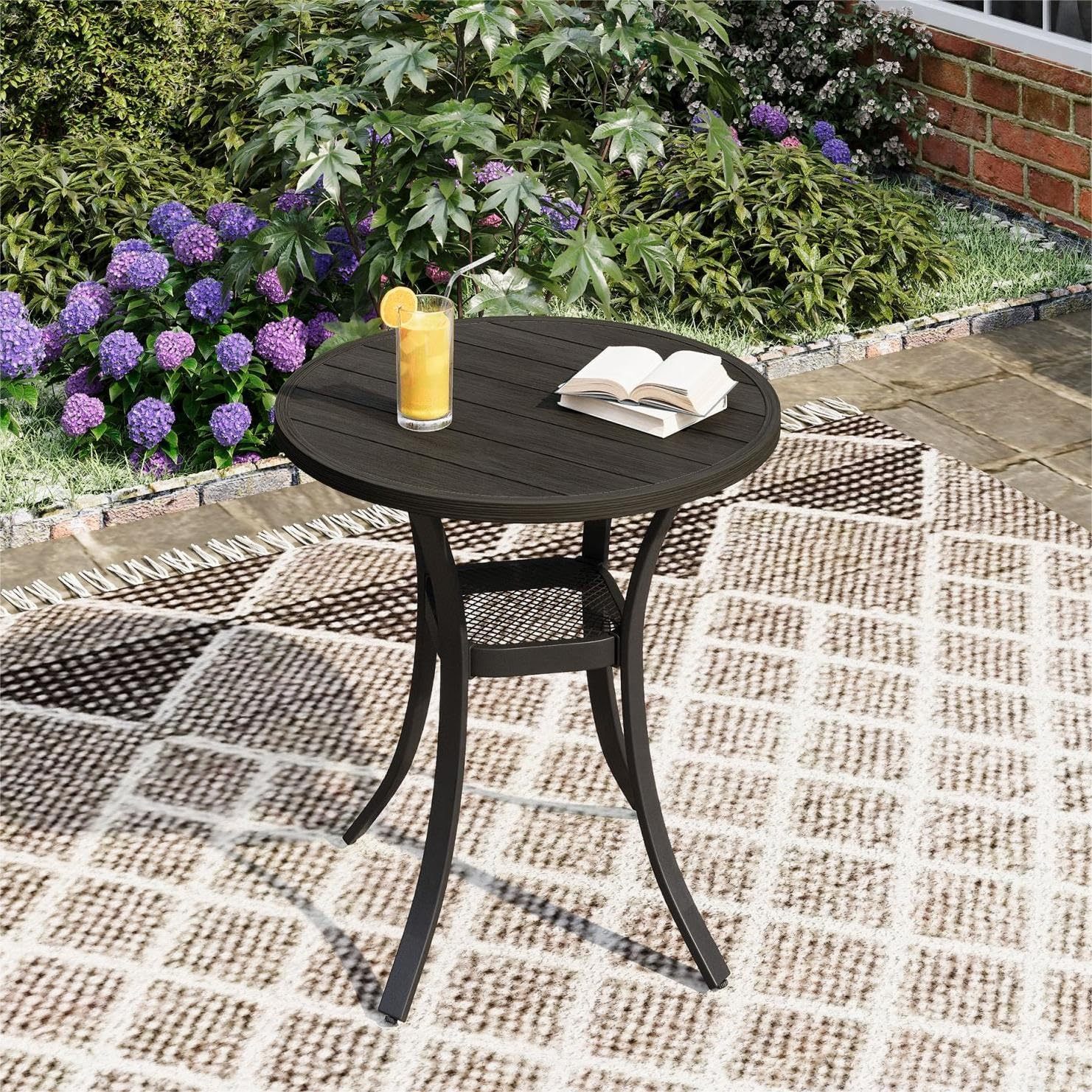 27.6" Round Patio Dining Table, Outdoor Bistro Table with Rust Resistant Metal Frame