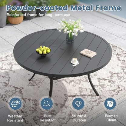 50" Round Outdoor Patio Dining Table for 6, Metal Patio Table with 1.57" Adjustable Umbrella Hole