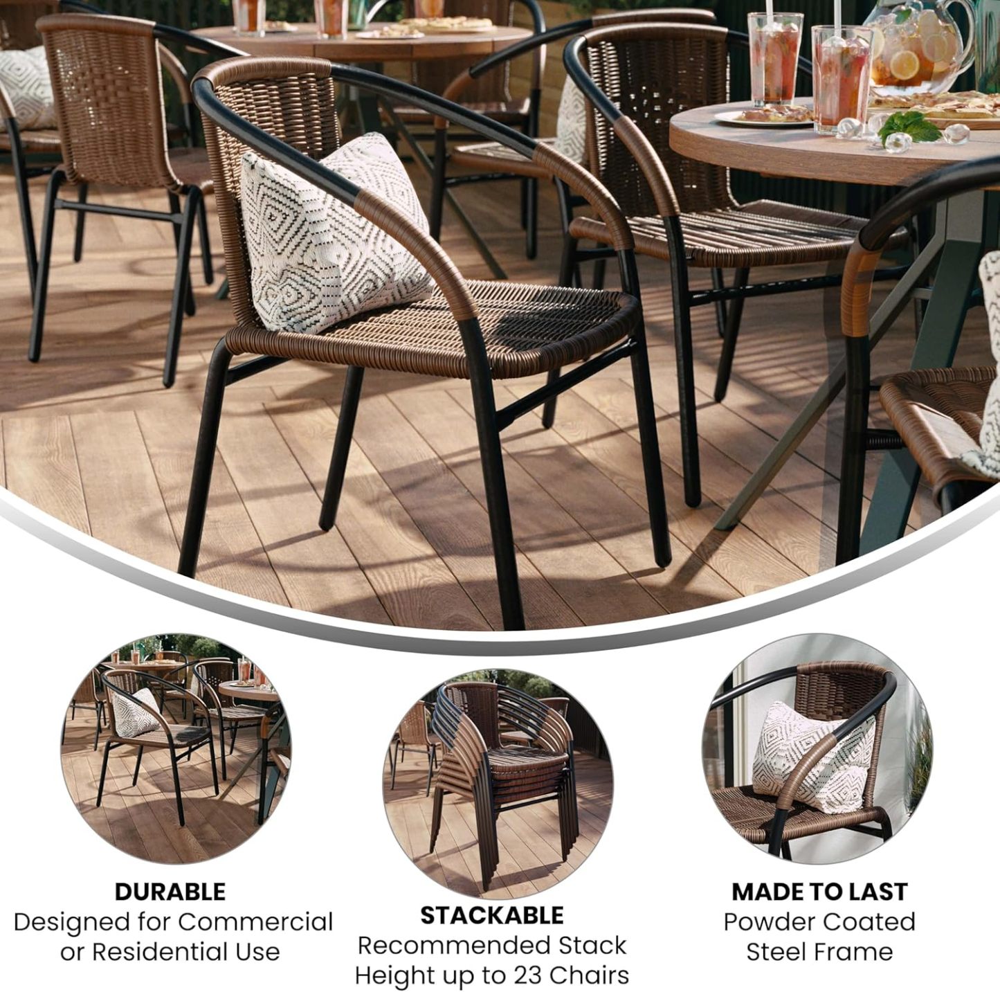 Set of 4 Commercial Grade Medium Brown Rattan Stack Chairs