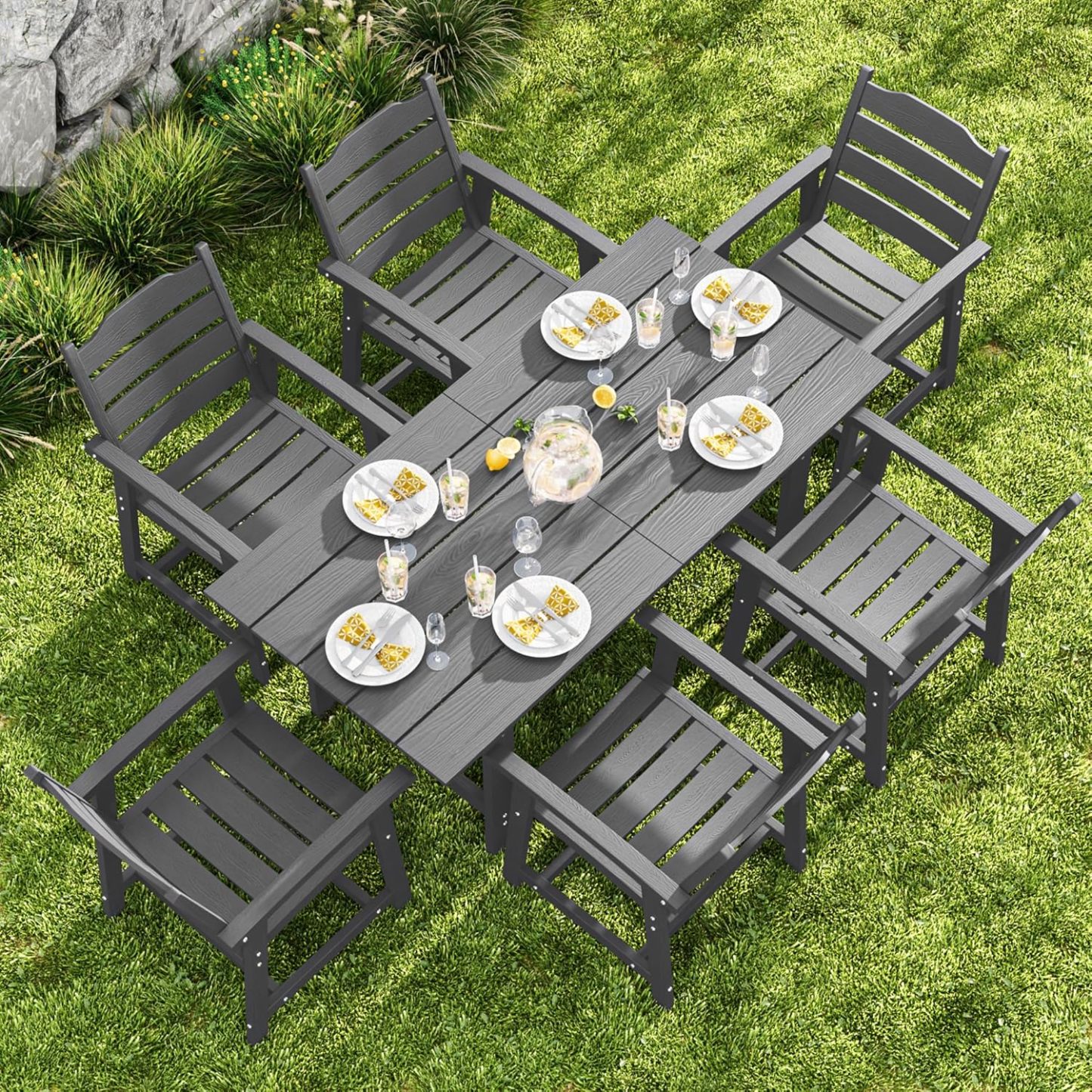 7 Piece HIPS Patio Furniture Set Grey