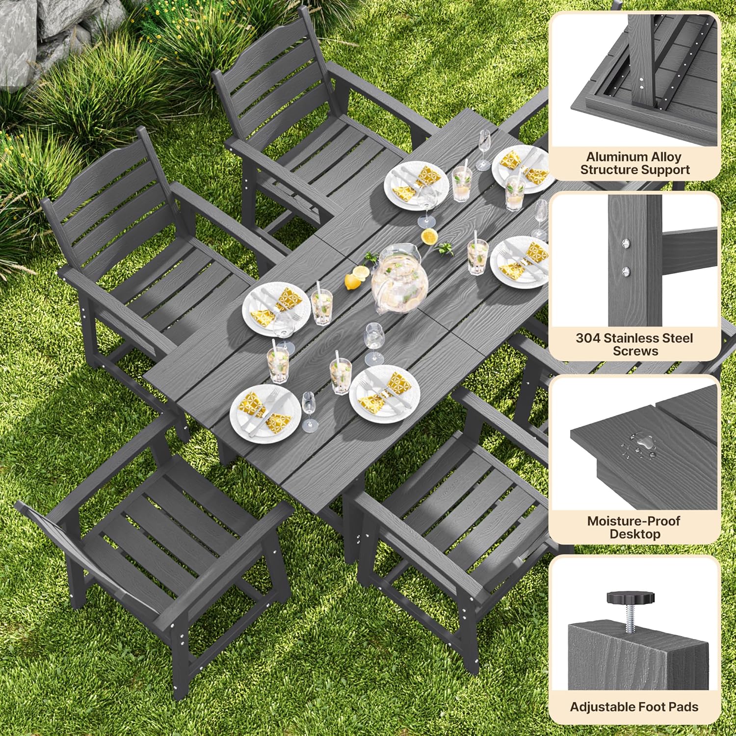7 Piece HIPS Patio Furniture Set Grey