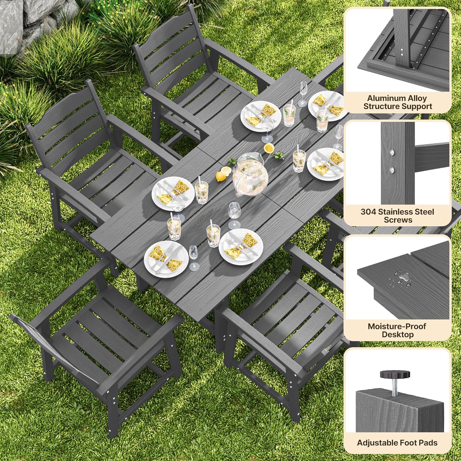 7 Piece HIPS Patio Furniture Set Grey