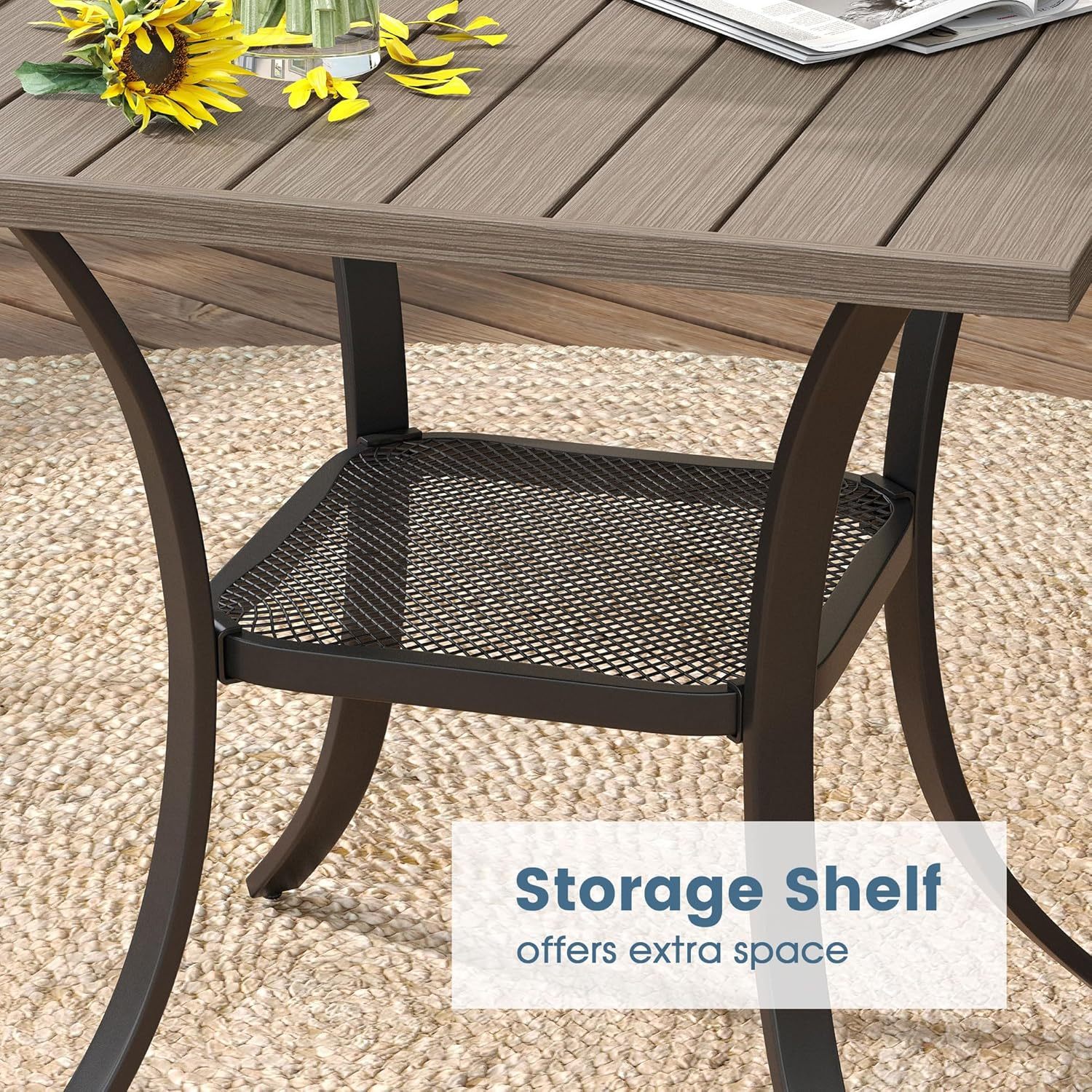 27.6" Square Patio Dining Table, Grey Wood-Like Small Outdoor Bistro Table