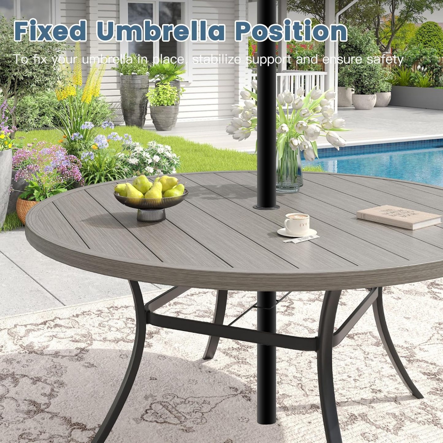 53" All Weather Round Outdoor Table with 1.57" Umbrella Hole for 8 Person