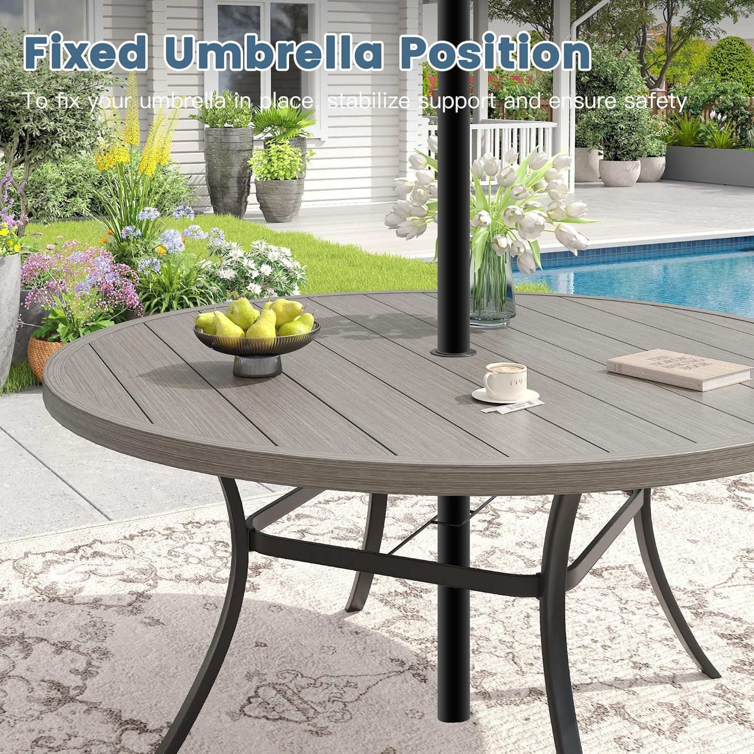 53" All Weather Round Outdoor Table with 1.57" Umbrella Hole for 8 Person