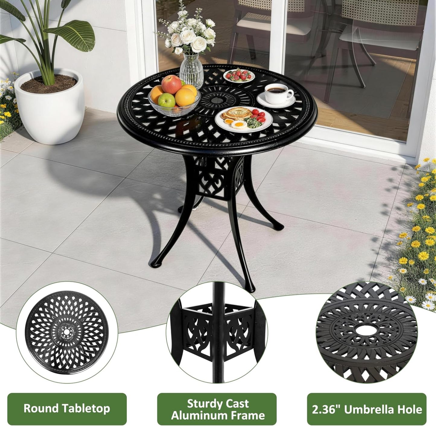 30.31" Outdoor Patio Dining Table Black