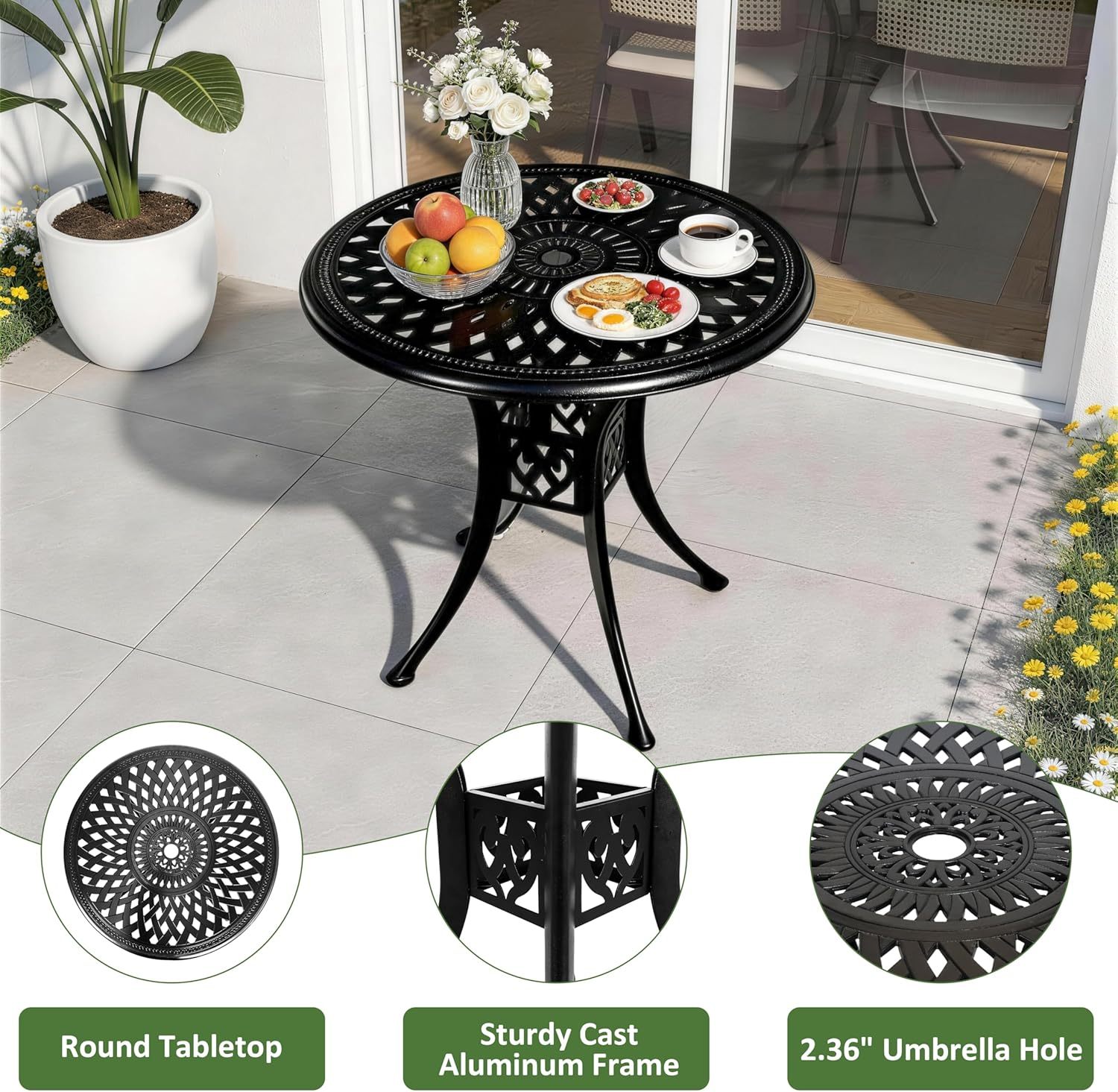 30.31" Outdoor Patio Dining Table Black