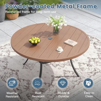 60" Round Outdoor Patio Dining Table for 8-10, Metal Patio Table with 1.57" Adjustable Umbrella Hole