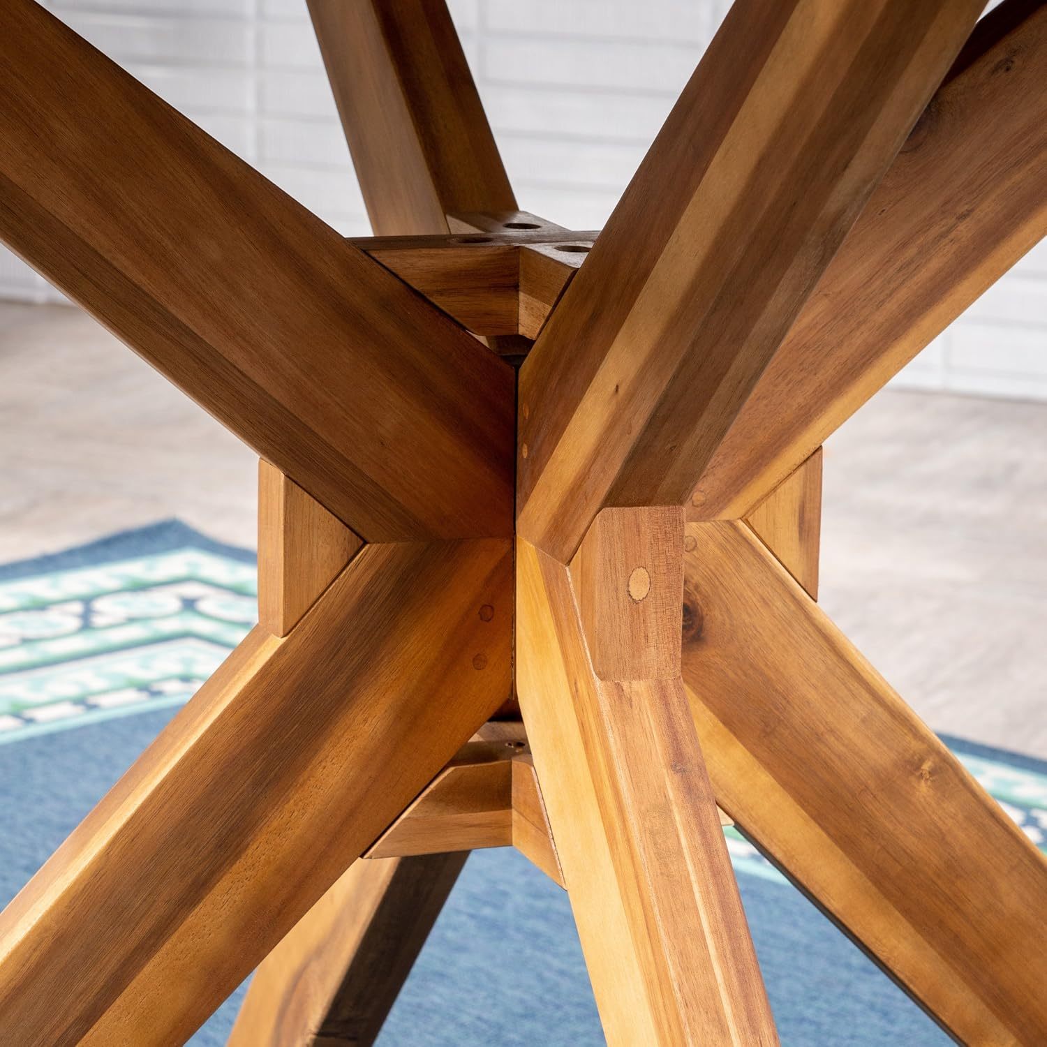 Outdoor 5 Piece Acacia Wood Dining Set Blue