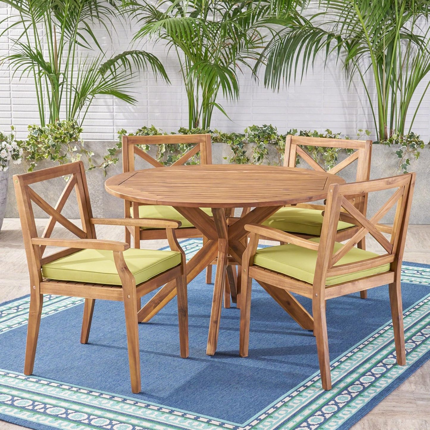 Outdoor 5 Piece Acacia Wood Dining Set Green