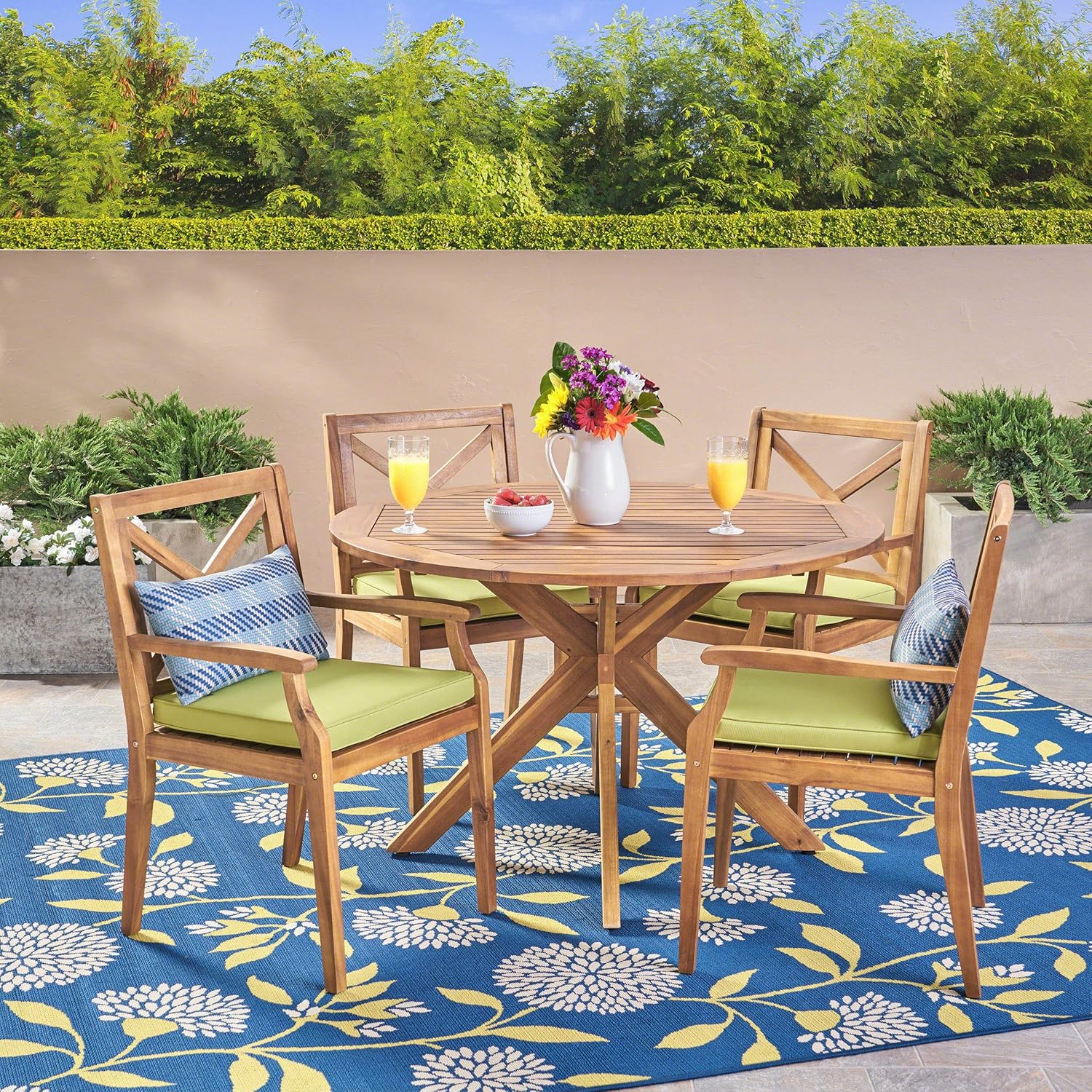 Outdoor 5 Piece Acacia Wood Dining Set Green