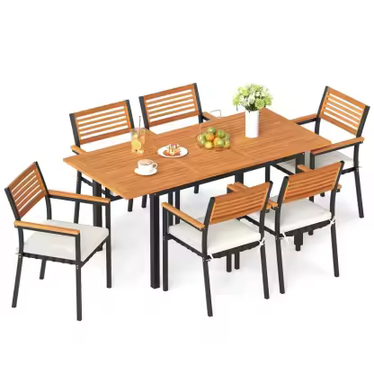 7-Piece Patio Dining Set with 51"-64" Expandable Rectangular Acacia Wood Table