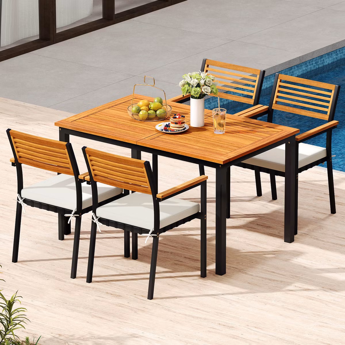 7-Piece Patio Dining Set with 51"-64" Expandable Rectangular Acacia Wood Table