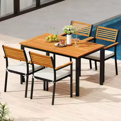 7-Piece Patio Dining Set with 51"-64" Expandable Rectangular Acacia Wood Table