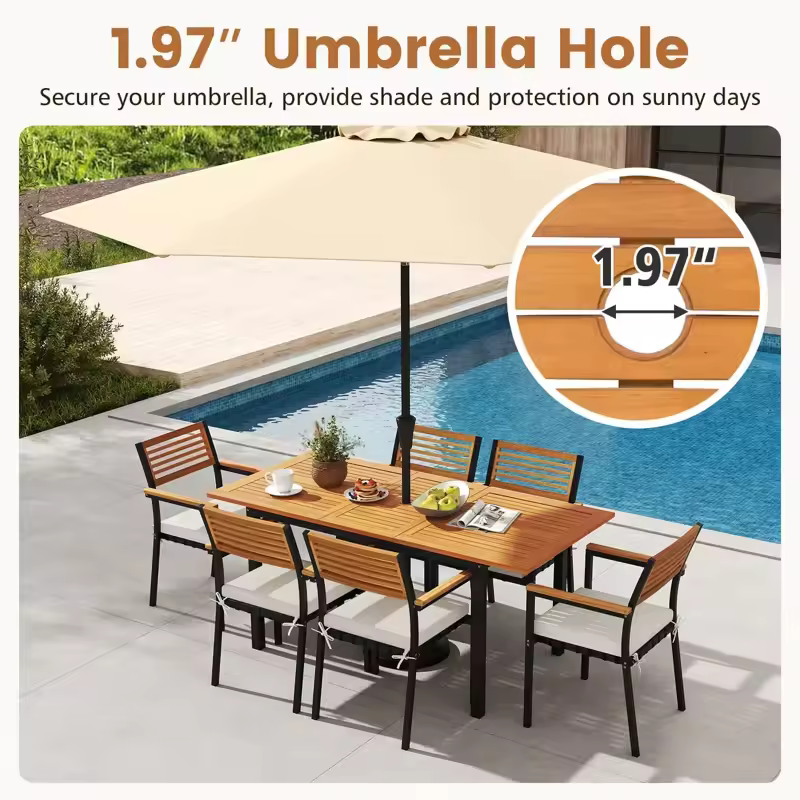 7-Piece Patio Dining Set with 51"-64" Expandable Rectangular Acacia Wood Table