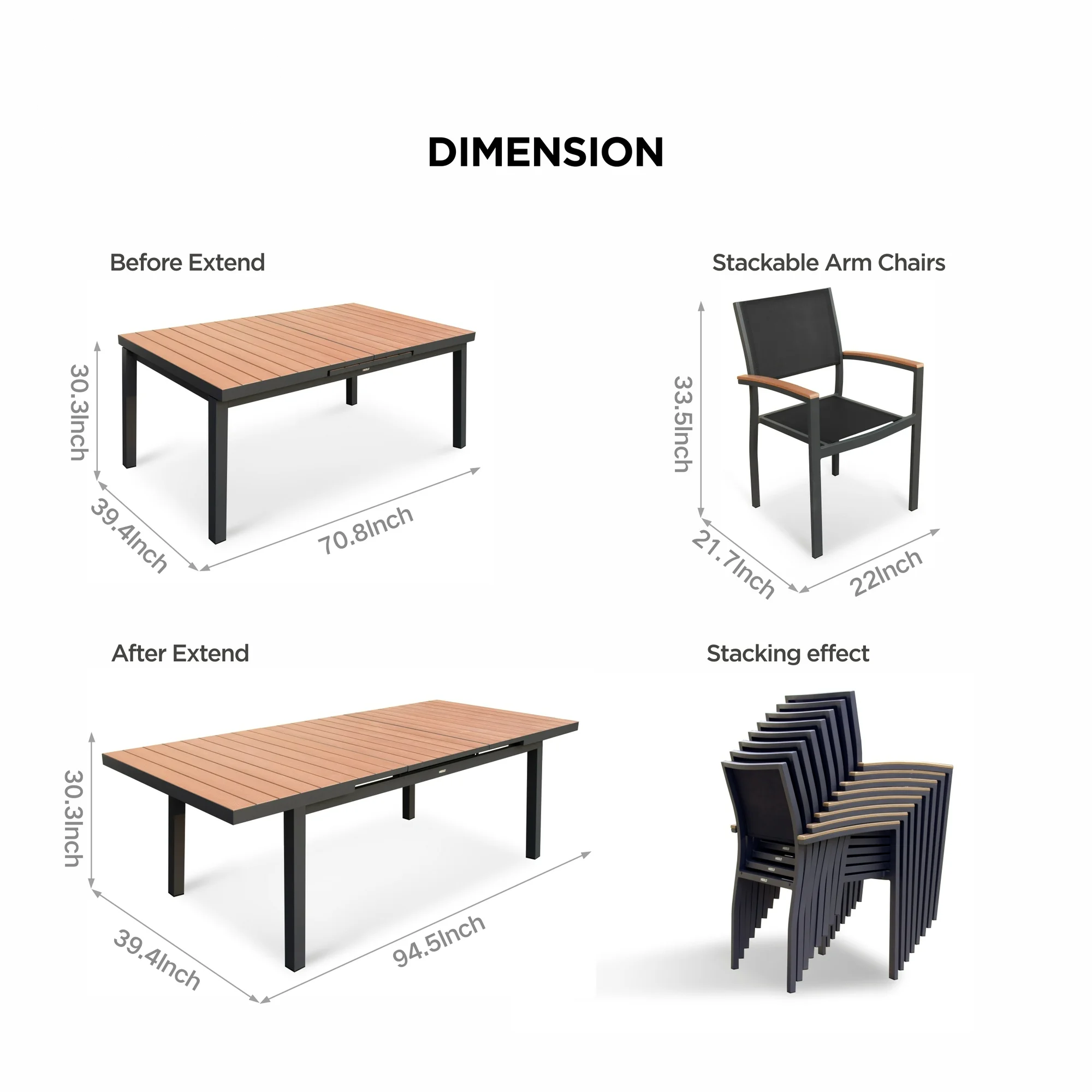 9 Pieces Patio Extendable Dining Table Set, Outdoor Furniture Set for 8 Person