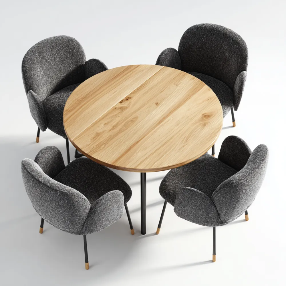 Ensemble table et chaises en bois de chêne 120x120x75 cm – Gris/Chêne – Design contemporain-Purefinishio