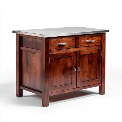 Îlot de cuisine en bois massif avec plateau en acier inoxydable - 120x60x90 cm - Bois Naturel/Inox-Purefinishio