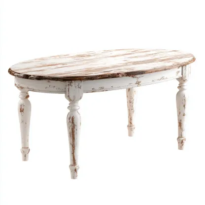 Table à manger ovale 150x90x75 cm Bois massif - Blanc vieilli – Style vintage-Purefinishio