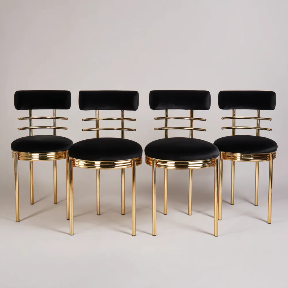 Chaises de salle à manger 45x50x85 cm en Velours Noir et Métal Doré - Design Contemporain-Purefinishio
