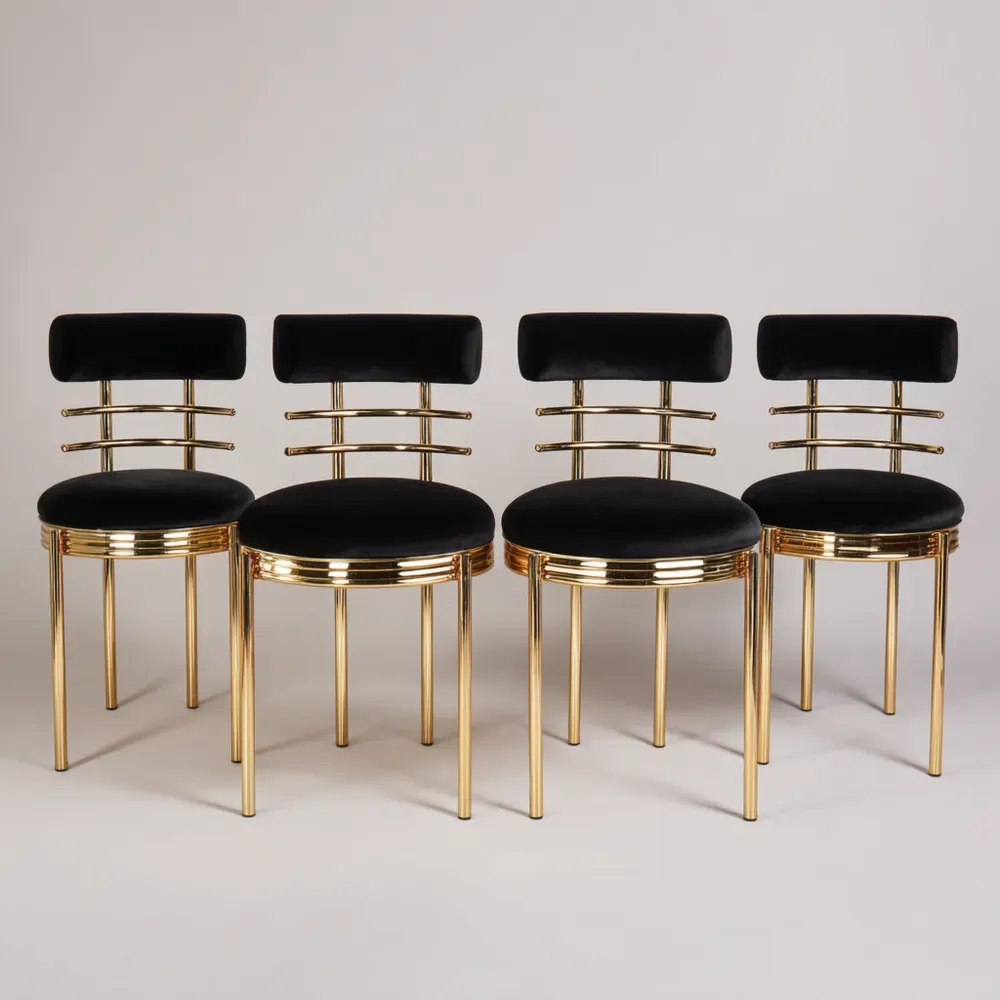 Chaises de salle à manger 45x50x85 cm en Velours Noir et Métal Doré - Design Contemporain-Purefinishio