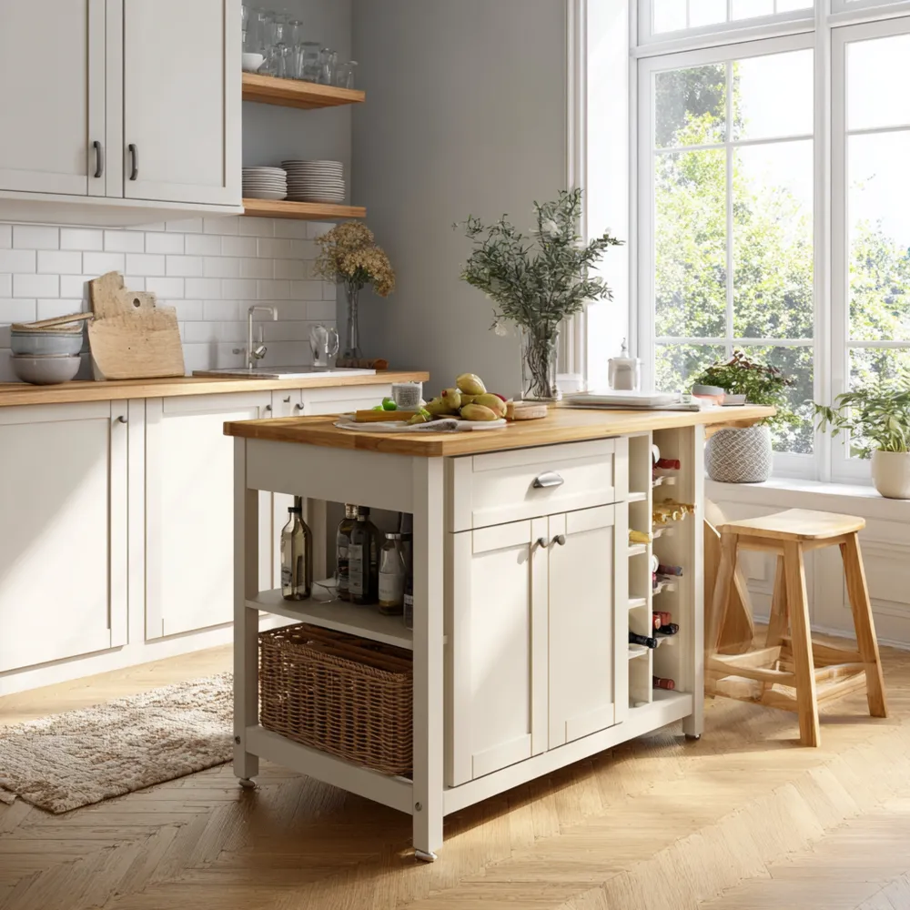 Îlot de cuisine Bois/Métal Blanc 120x60x90 cm – Design Moderne-Purefinishio