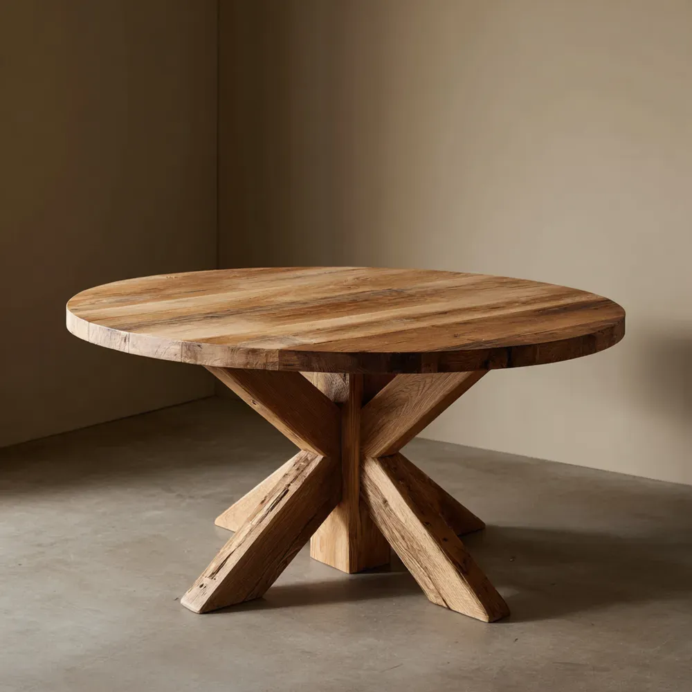Table à manger Bois massif 120x120x75 cm – Finition rustique – Design contemporain-Purefinishio