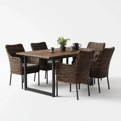 Ensemble table et chaises en rotin - 150x90x75 cm - Marron - Design contemporain-Purefinishio