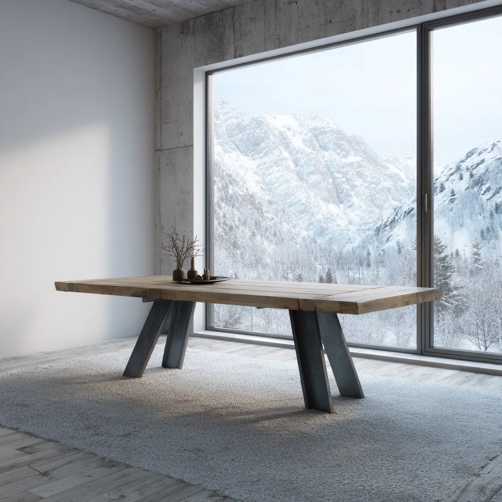 Table à manger Bois massif 200x100x75 cm - Naturel/Noir - Design industriel-Purefinishio
