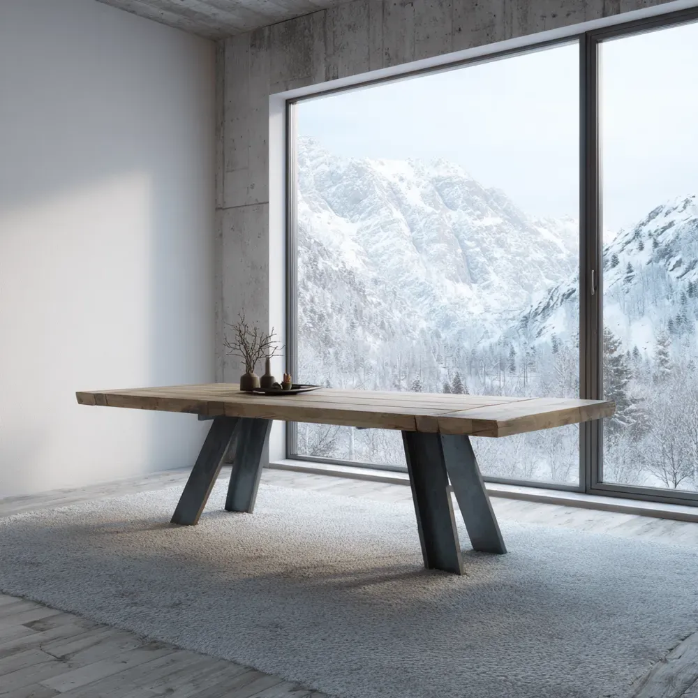 Table à manger Bois massif 200x100x75 cm - Naturel/Noir - Design industriel-Purefinishio