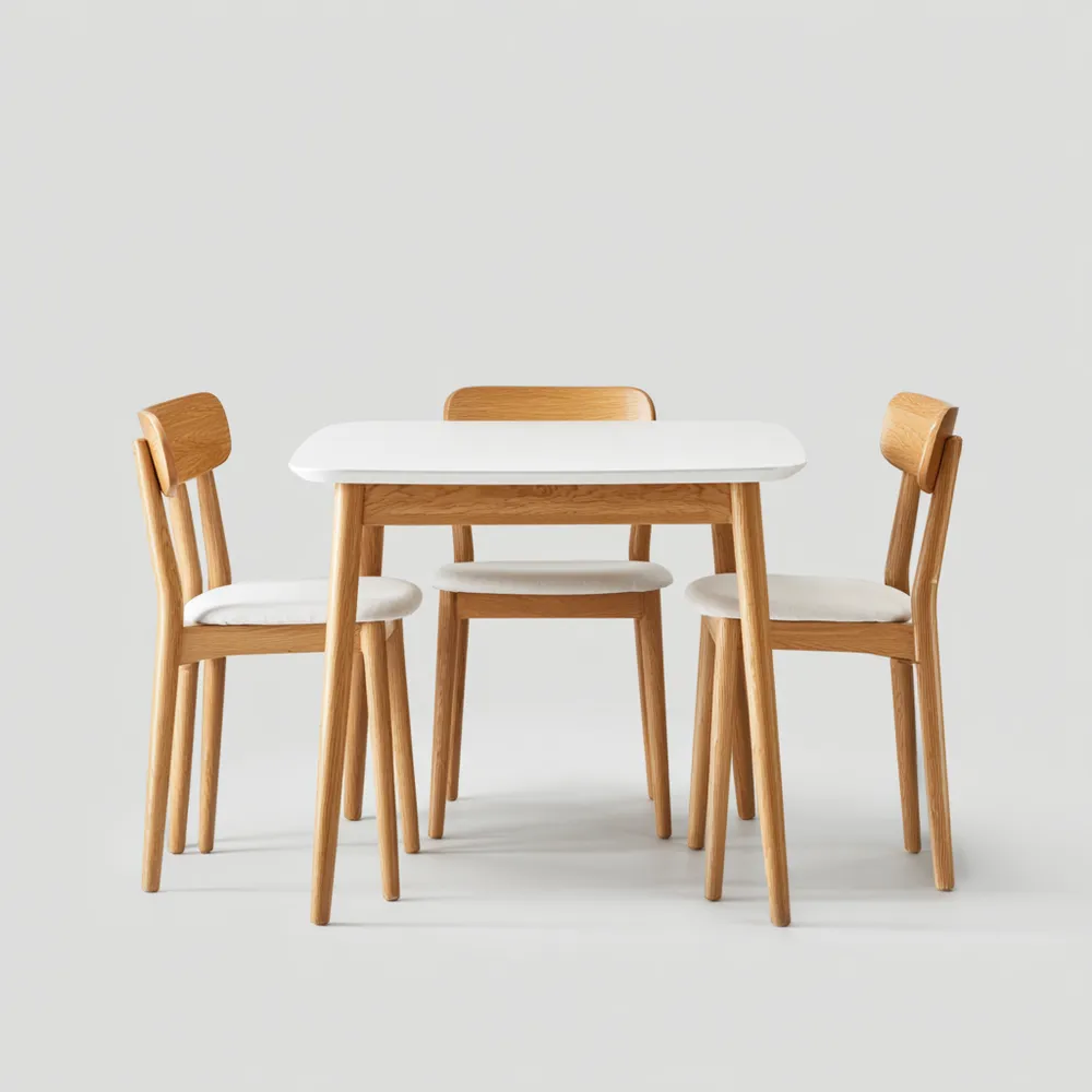 Ensemble table et chaises Bois et Blanc 120x75x75 cm – Design Moderne-Purefinishio