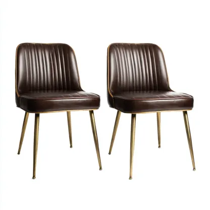 Chaise de salle à manger en cuir synthétique 45x55x85 cm - Marron - Design rétro-Purefinishio