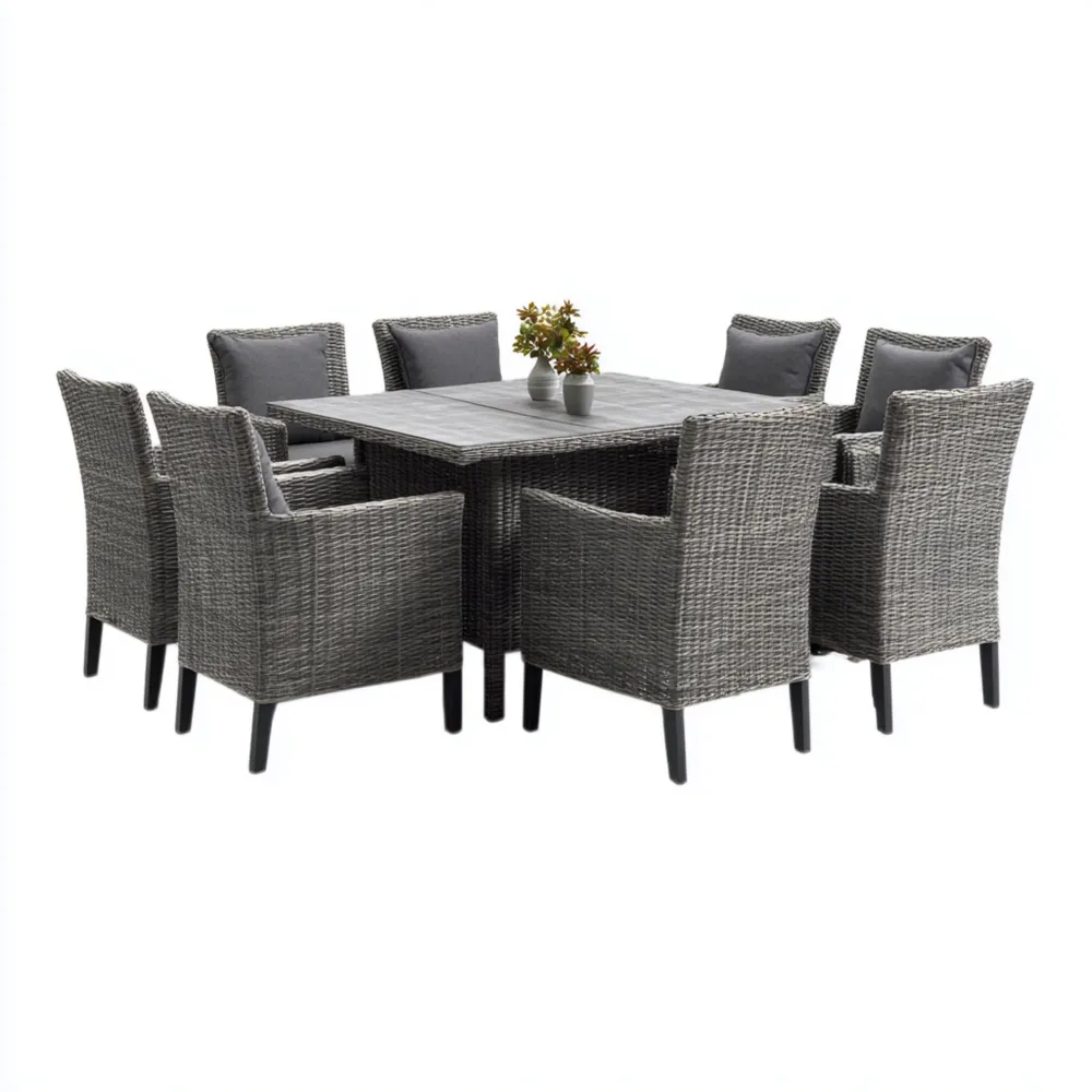 Ensemble table et chaises de jardin en résine tressée 8 places – 200x100x75 cm – Gris Foncé – Design moderne-Purefinishio