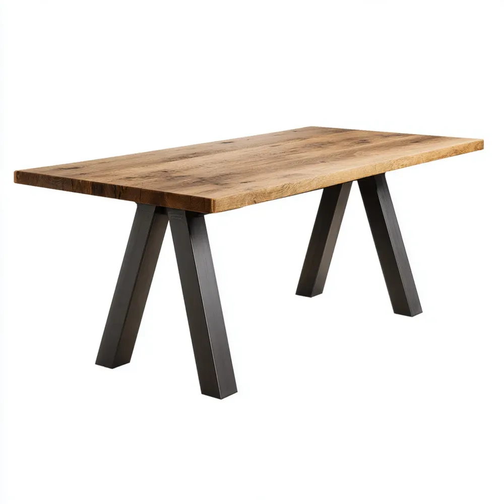 Table à manger bois massif 180x90x75 cm – Chêne/Noir – Pieds en métal-Purefinishio