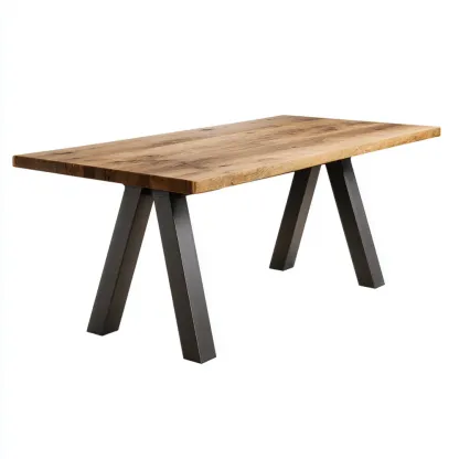 Table à manger bois massif 180x90x75 cm – Chêne/Noir – Pieds en métal-Purefinishio