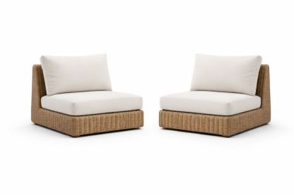 Ensemble de 2 chaises modulaires d'extérieur en résine tressée avec coussins polyester beige-Purefinishio
