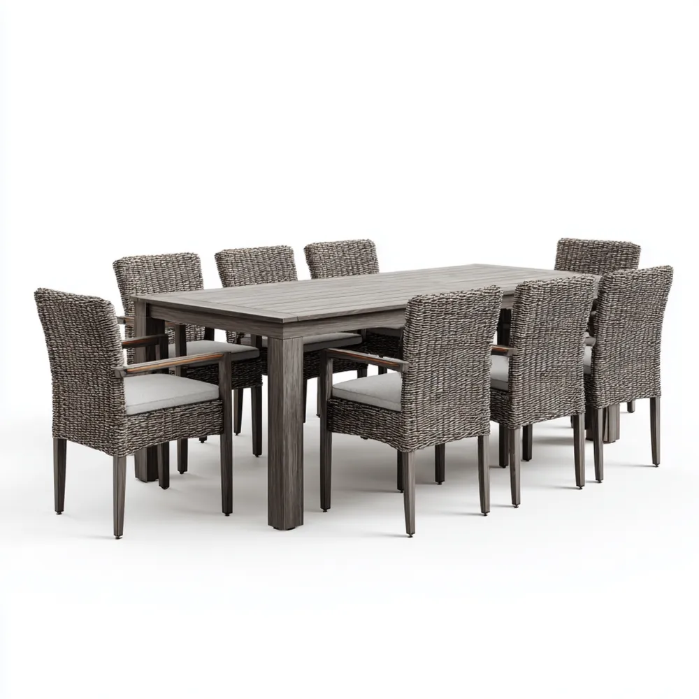 Ensemble table et chaises de jardin en résine tressée 9 pièces - 220x100x74 cm - Gris - Design moderne-Purefinishio
