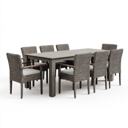 Ensemble table et chaises de jardin en résine tressée 9 pièces - 220x100x74 cm - Gris - Design moderne-Purefinishio
