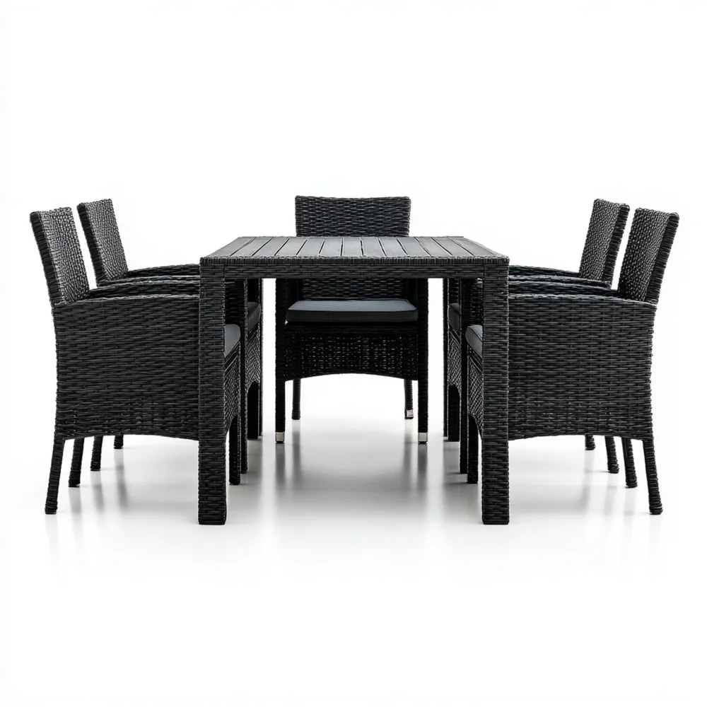 Ensemble table et chaises de jardin en résine tressée 150x90x90 cm - Noir - Design contemporain-Purefinishio