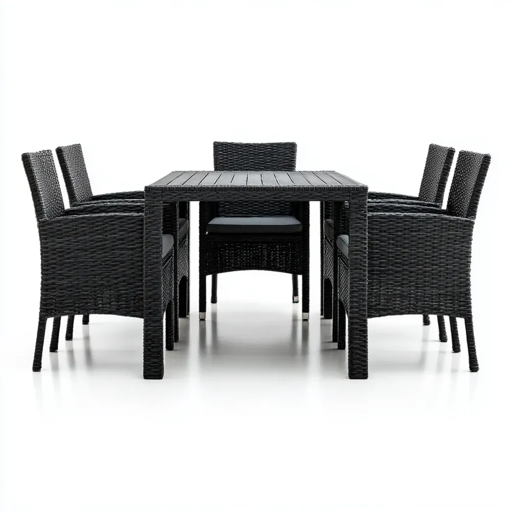Ensemble table et chaises de jardin en résine tressée 150x90x90 cm - Noir - Design contemporain-Purefinishio