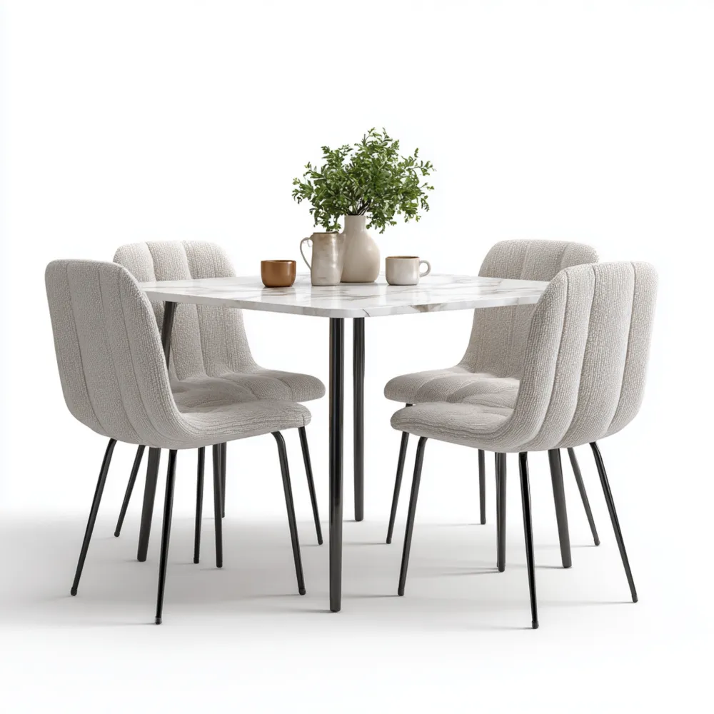 Ensemble table et chaises 100x100x75 cm - Plateau en marbre - Gris clair - Design contemporain-Purefinishio
